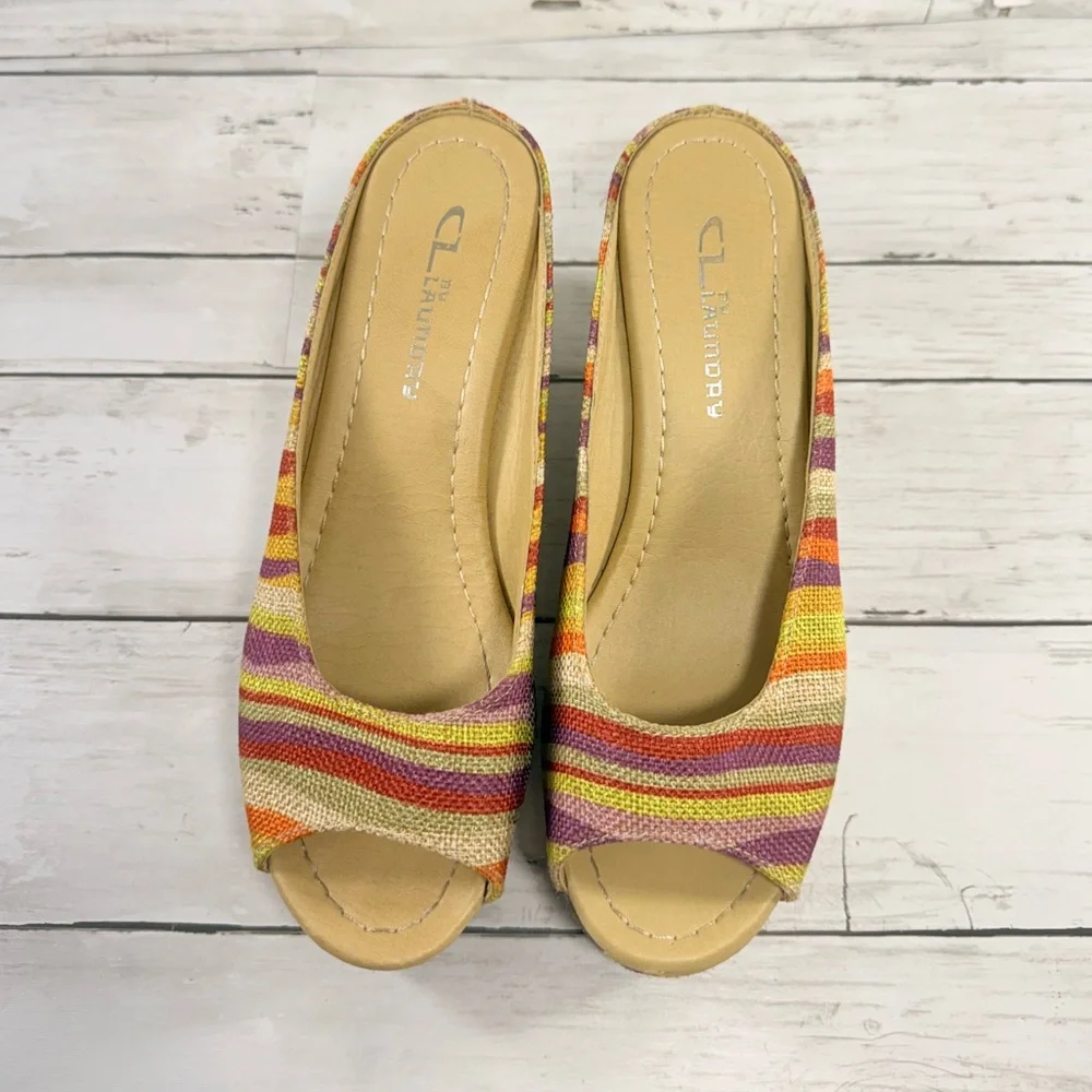 CL by Laundry Multicolor Striped Espadrille Wedge (Yellow, Orange, Pink, Purple)